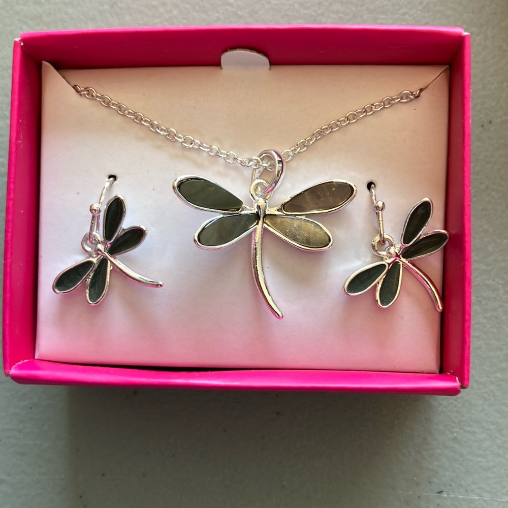 NEW in box Silver Dragonfly Jewelry Set